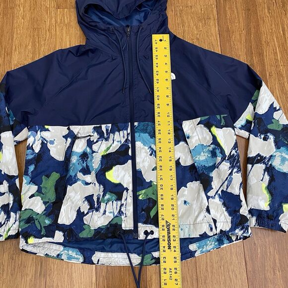 The North Face Windbreaker Rain Jacket Hooded Floral Lightweight Blue Large - Picture 6 of 9